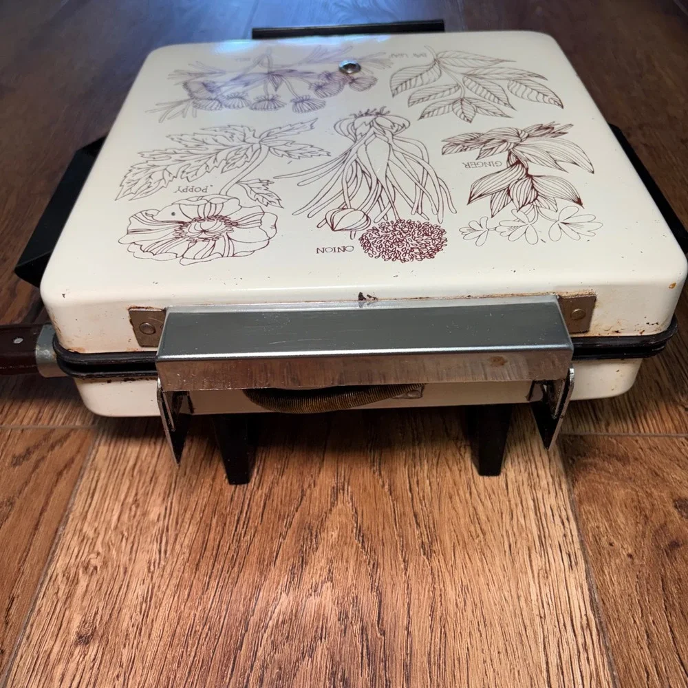 Vintage Sears CounterCraft Grill-Waffle Maker Brown Cream Botanical Herb Tested